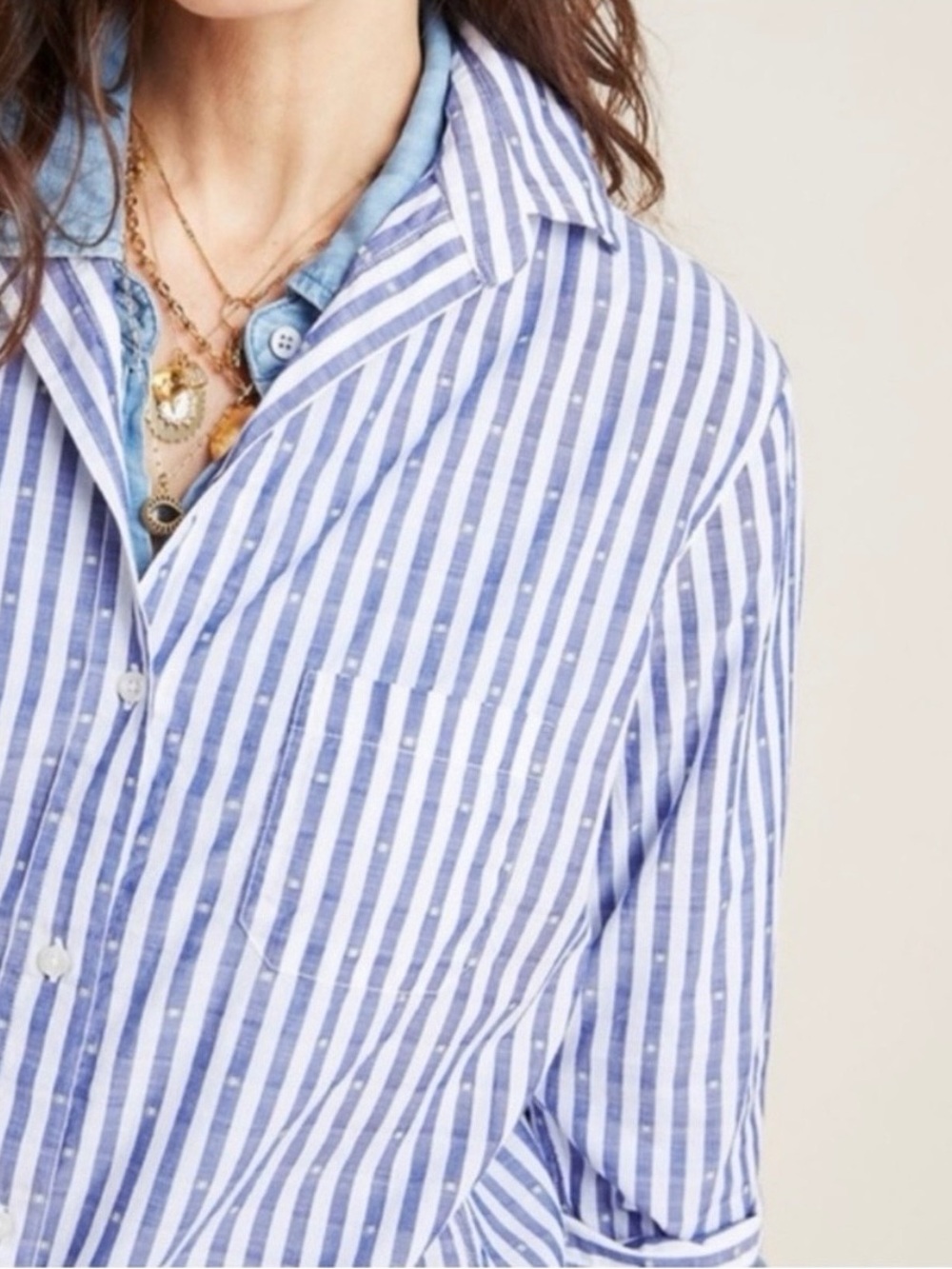 Anthropologie Grayson Hero striped button down with dots - Picture 2 of 12